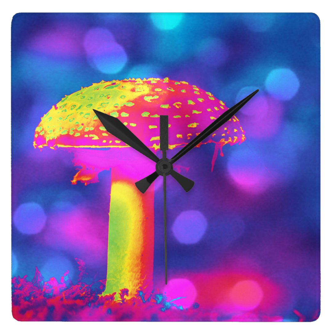The Psychedelic Mushroom Square Wall Clock Zazzle