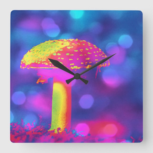 The Psychedelic Mushroom Square Wall Clock (Front)