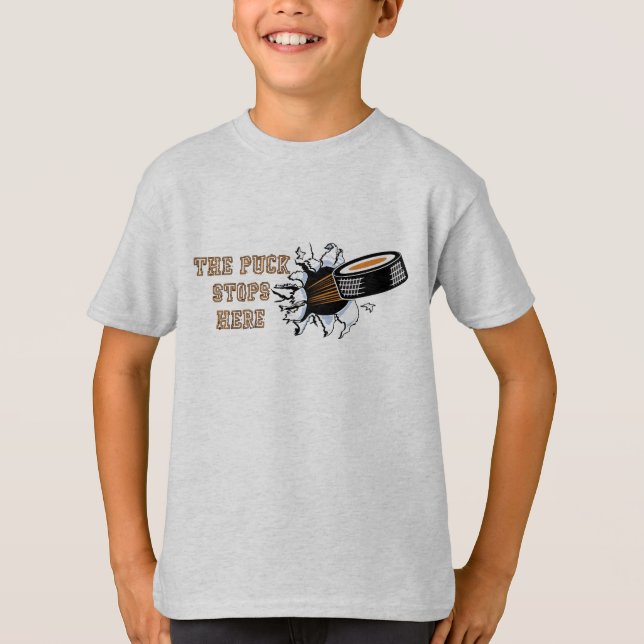 The Puck Stops Here Hockey Boys T-Shirt (Front)