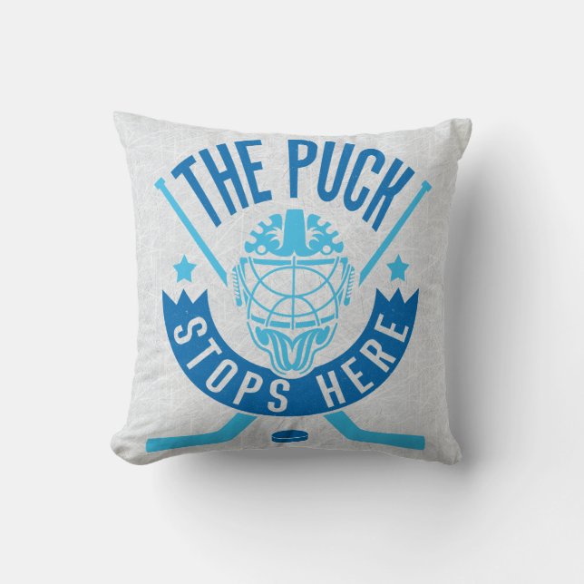 The Puck Stops Here Hockey Name & Number Pillow (Front)