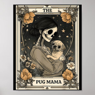 The Pug Mama Skeleton Tarot Card Vintage Puppy Dog Poster