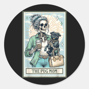 The Pug Mom Skeleton Gift Spooky Season Halloween Classic Round Sticker