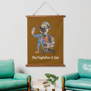 The Pugfather & Son Funny Pug Dad & Puppy Selfi Hanging Tapestry