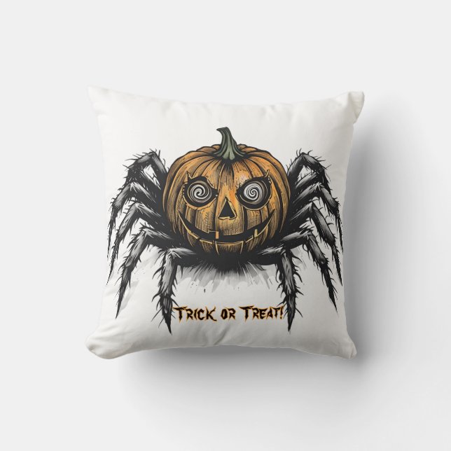 The Pumpkin-Headed Crawler-White with text Throw Pillow (Front)