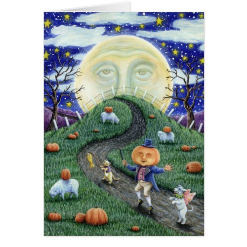 THE PUMPKIN MAN MEETING MAN IN THE MOON CARD