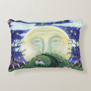 THE PUMPKIN MAN MEETING MAN IN THE MOON, HALLOWEEN ACCENT PILLOW