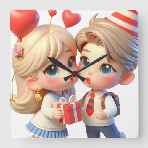 The Pure and Sweet Kiss Square Wall Clock