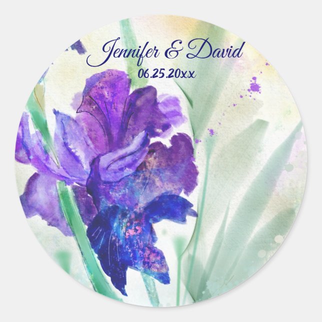The Purple Iris Wedding Favor Sticker (Front)