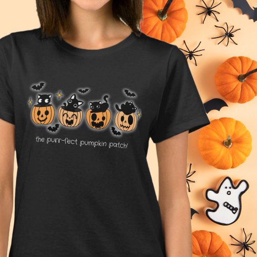 The Purr_fect Pumpkin Patch Black Cats and Pumpkin T_Shirt