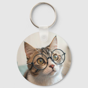 The Purr-fessor: A Scholarly Cat in Glasses Keychain