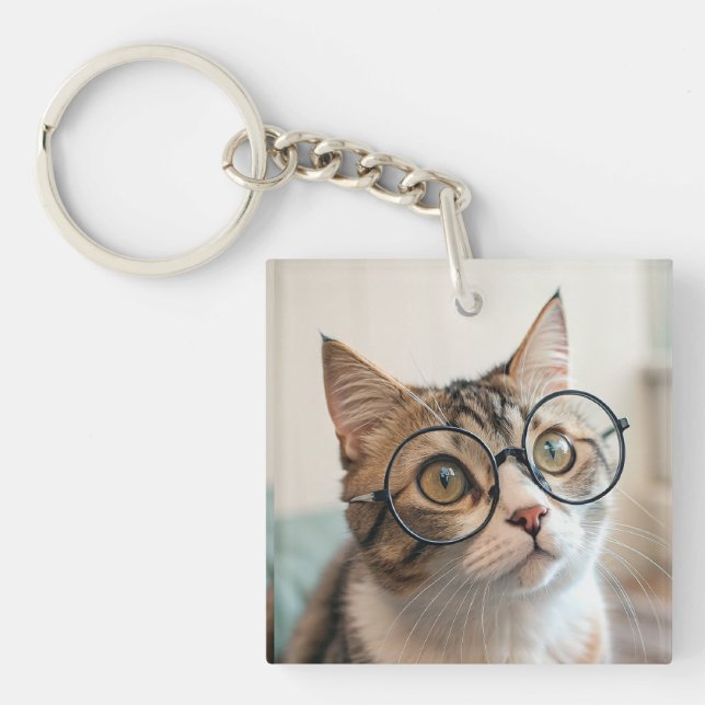 The Purr-fessor: A Scholarly Cat in Glasses Keychain (Front)