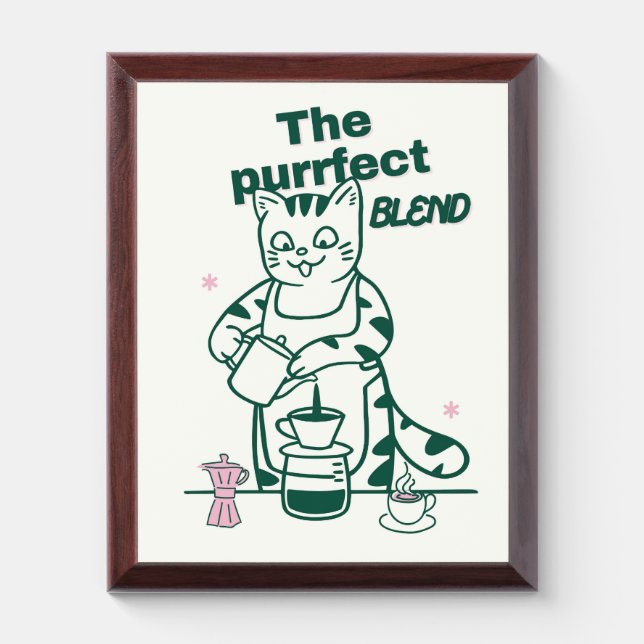 The purrfect blend- Funny Cat and Coffee Pun Award Plaque (Vertical)