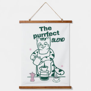 The purrfect blend- Funny Cat and Coffee Pun Hanging Tapestry