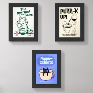 The purrfect blend- Funny Cat and Coffee Pun Wall Art Sets