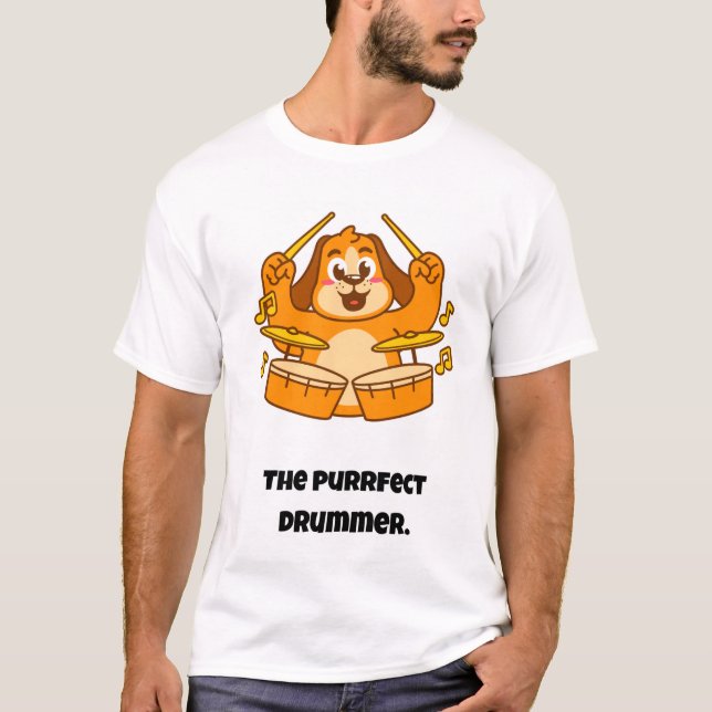 The purrfect drummer/Funny Cat T-Shirt (Front)