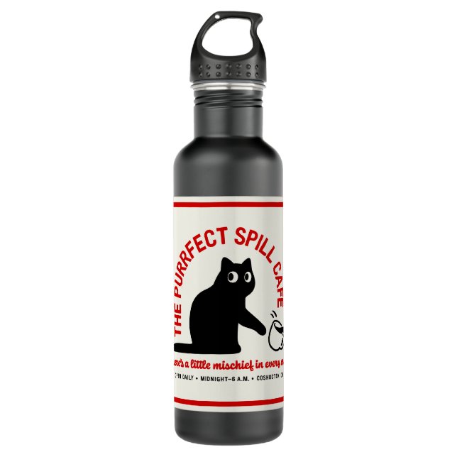 The Purrfect Spill Cafe  Stainless Steel Water Bottle (Front)