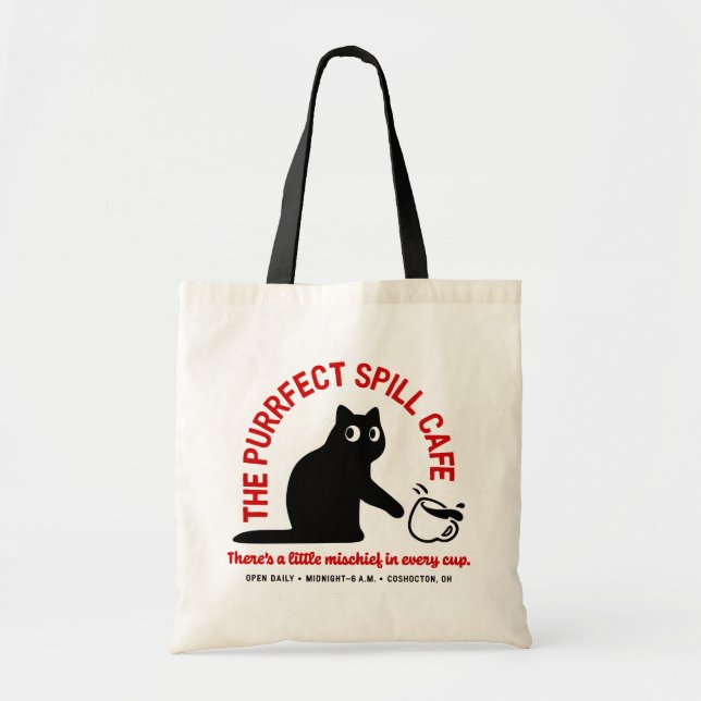 The Purrfect Spill Cafe Tote Bag (Front)