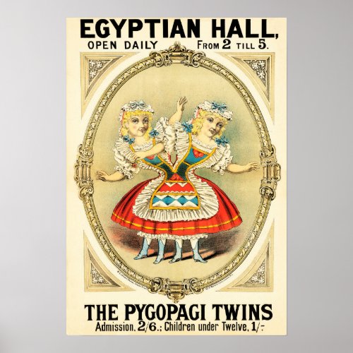 The Pygopagi Twins EGYPTIAN HALL Freak Show Circus Poster