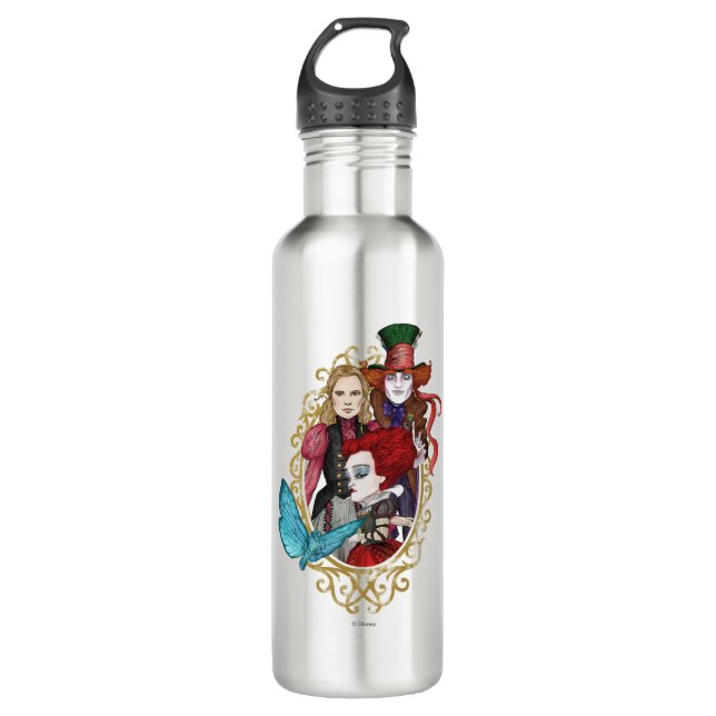 The Queen, Alice & Mad Hatter 2 Stainless Steel Water Bottle (Front)