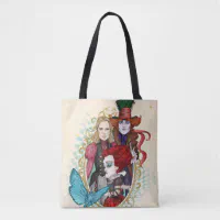 Disney Tote Alice in Wonderland Queen Hearts Cheshire Cat Mad Hatter Print  Bag