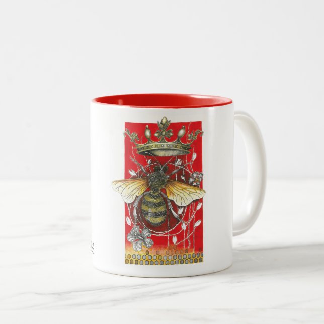 The Queen Bee Coffee Cup, Enjoy your morning buzz! Two-Tone Coffee Mug (Front Right)