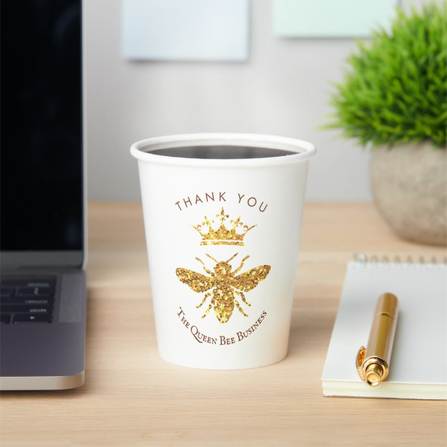 the queen bee logo  paper cups (Insitu)