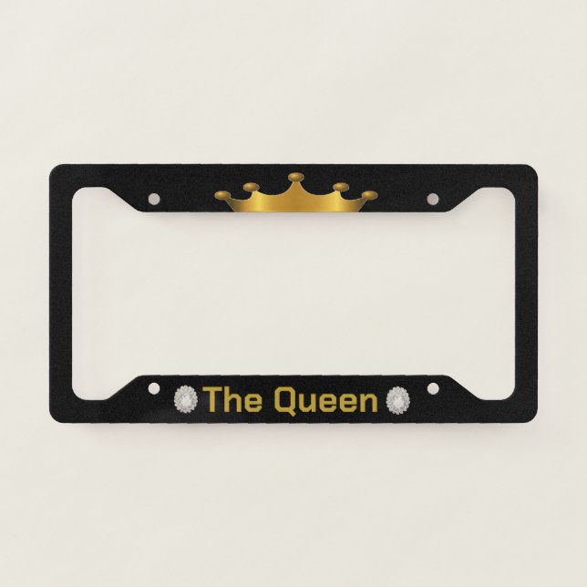 The Queen Gold on Black License Plate Frame (Front)