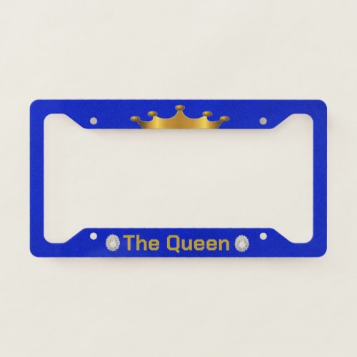 The Queen Gold on Blue License Plate Frame