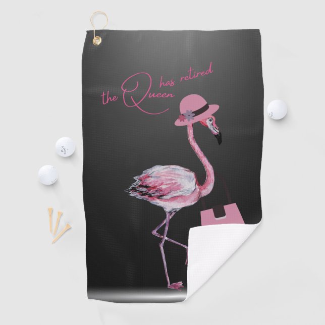 The Queen Has Retired Classy Chic Pink Flamingo Golf Towel (InSitu)