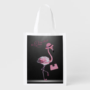 The Queen Has Retired Classy Chic Pink Flamingo Grocery Bag