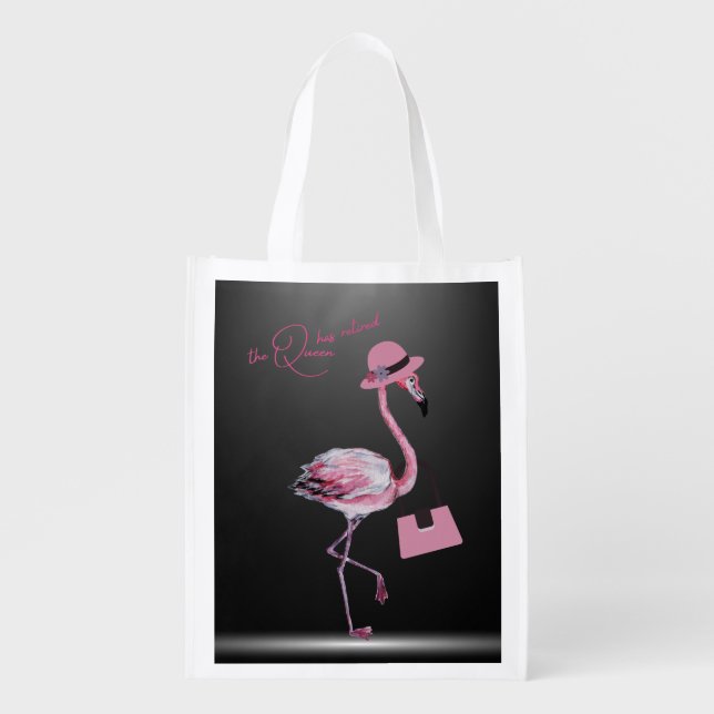 The Queen Has Retired Classy Chic Pink Flamingo Grocery Bag (Front)