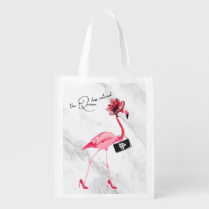 The Queen Has Retired Classy Chic Pink Flamingo Grocery Bag