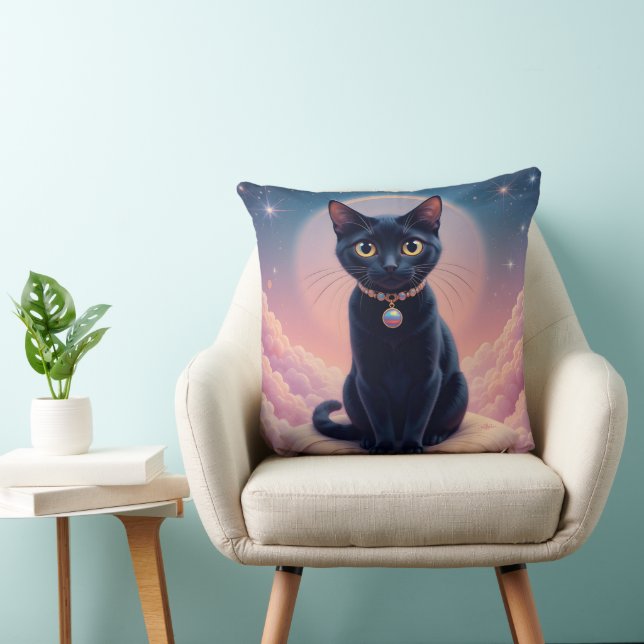 The Queen Of Black Cat Heaven Throw Pillow (Chair)
