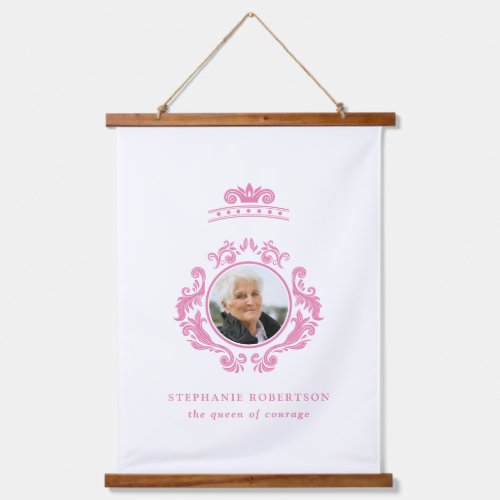 The Queen of Courage Breast Cancer Pink Photo Name Hanging Tapestry
