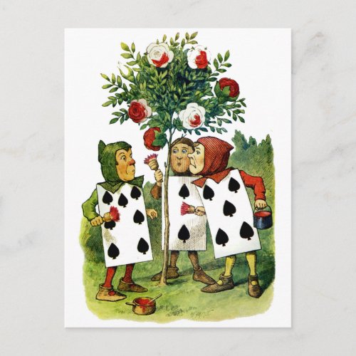 The Queen of Hearts Cardmen Painting Her Roses Postcard