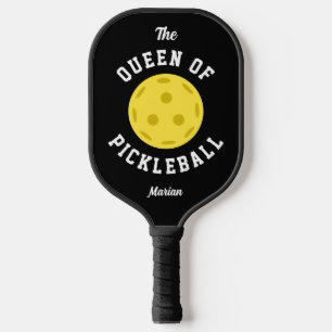 The Queen of Pickleball Cute Fun Type Black Yellow Paddle