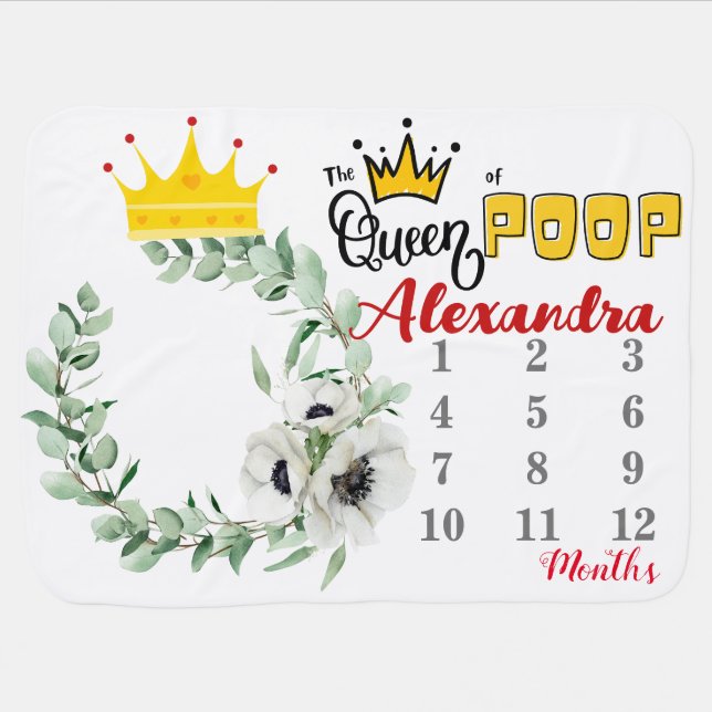 The Queen of Poop - Monthly Milestone Baby Blanket (Horizontal)
