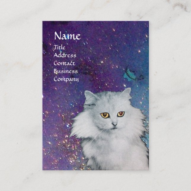 THE QUEEN OF WHITE CATS, MONOGRAM Blue pearl paper Business Card (Front)
