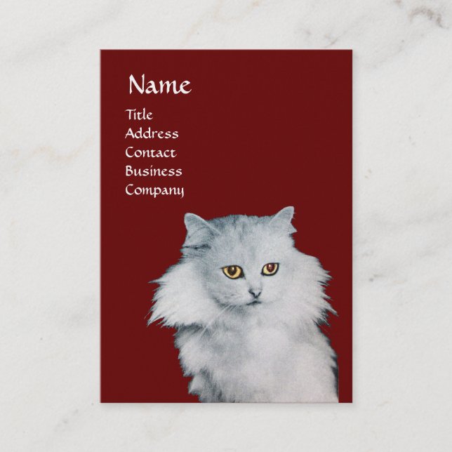 THE QUEEN OF WHITE CATS, MONOGRAM Red pearl paper Business Card (Front)