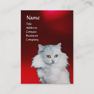 THE QUEEN OF WHITE CATS, MONOGRAM Red Ruby pearl Business Card