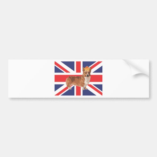 The Queens Corgi with Crown and Union Jack Bumper Sticker