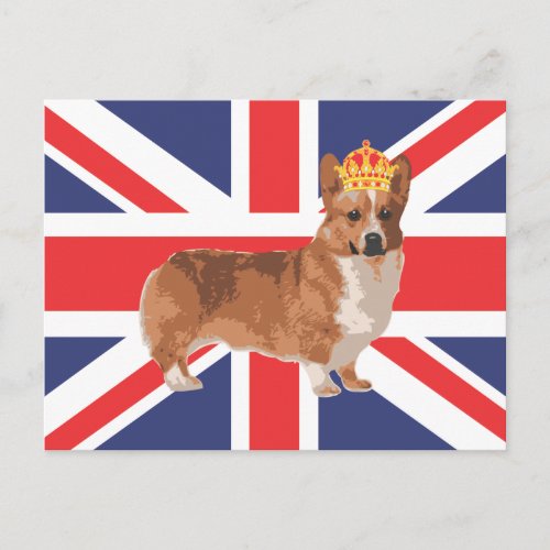 The Queens Corgi with Crown and Union Jack Postcard