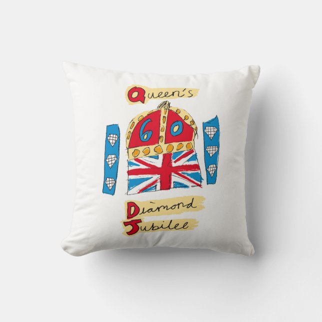 The Queen's Diamond Jubilee Emblem Throw Pillow (Front)