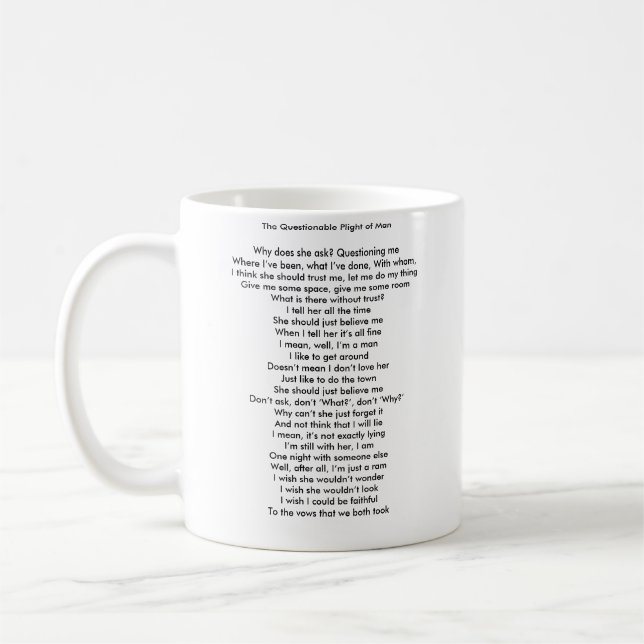 The Questionable Plight of Man mug (Left)