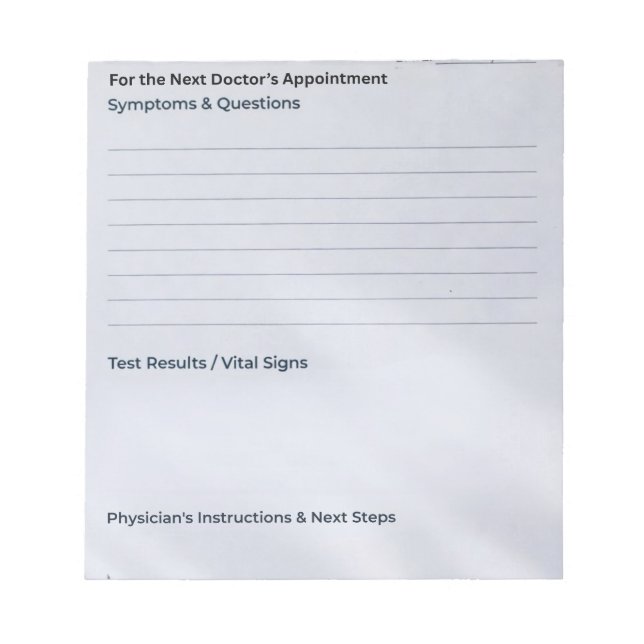 The "Quick Notes" Appointment & Questions Notepad (Front)