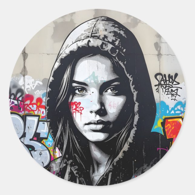 The Quiet Observer – Hooded Figure Classic Round Sticker (Front)