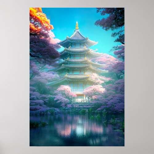 The Quiet Serenity of a Colorful Pagoda Poster