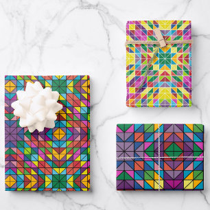 The Quilting Party Happy Colors 3 Coordinating Wrapping Paper Sheets