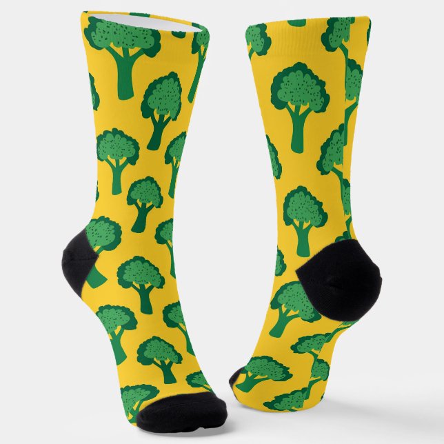 The Quirky Yellow and Green Broccoli Pattern Socks (Angled)