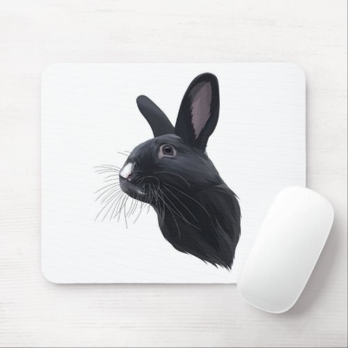 The Rabbit Black  Cute Bunny Rabbit Gift Mouse Pad